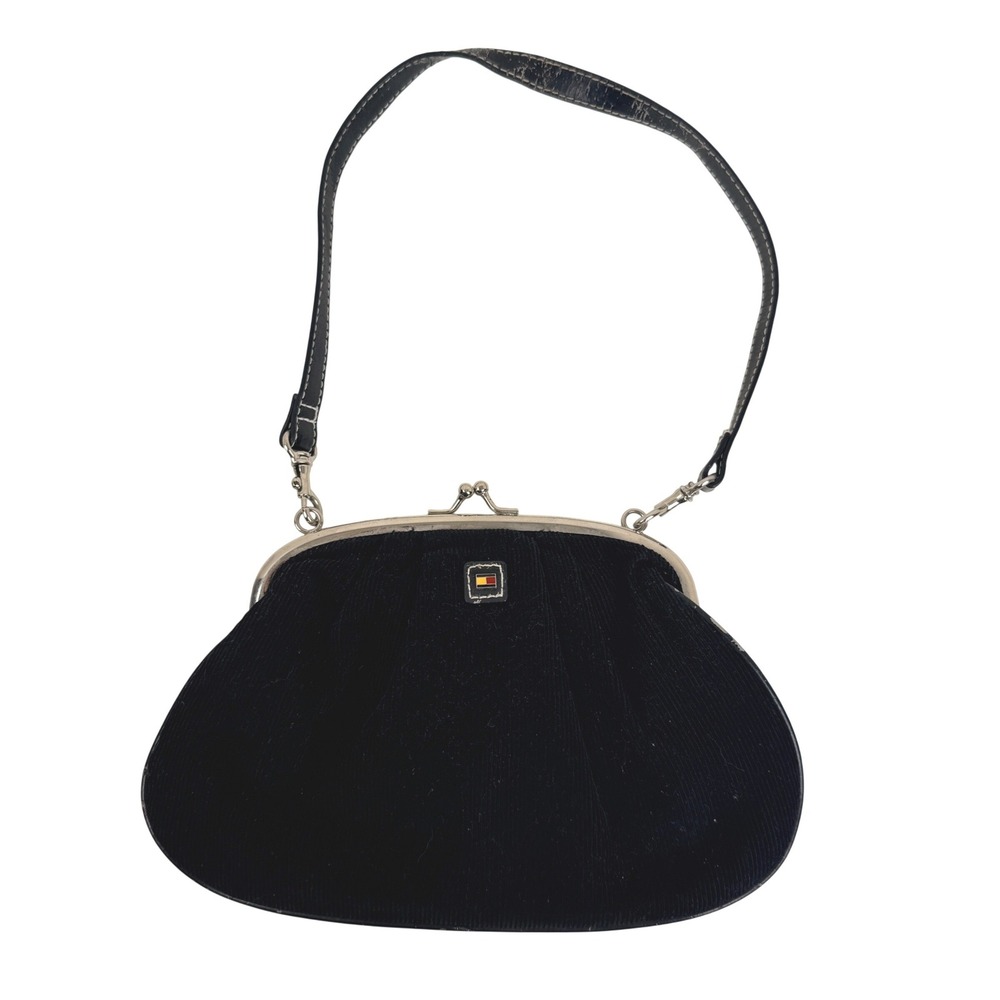 Vintage Tommy Hilfiger Black Corduroy Kiss Lock Frame Bag‎ Y2K Shoulder Purse
